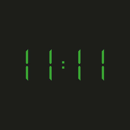 black background of electronic clock with four green numbers and time 11:11 - repeating one, elevenのイラスト素材