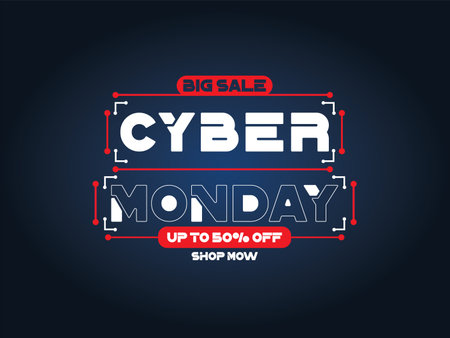 Cyber Monday banner sale shop now tech background, vector illustration.のイラスト素材