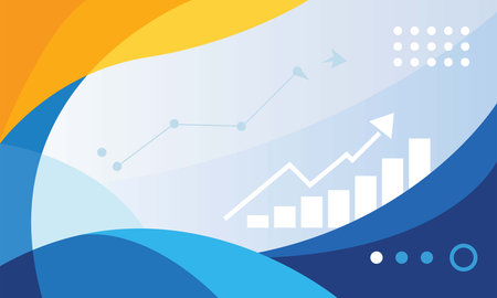 business graph on blue background. Business growth chart with upward arrow, global finance, and success concept.のイラスト素材