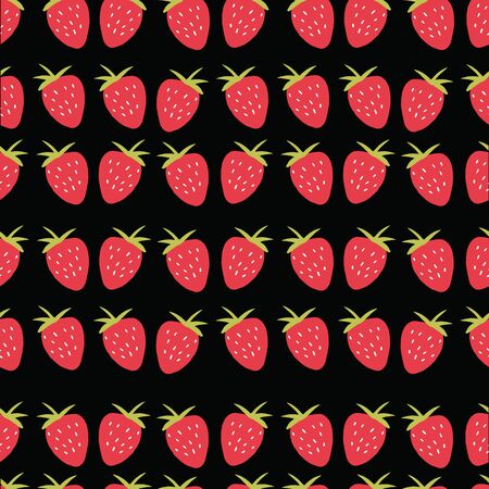 Seamless strawberry pattern. Trendy vector red strawberry pattern texture with black background.のイラスト素材