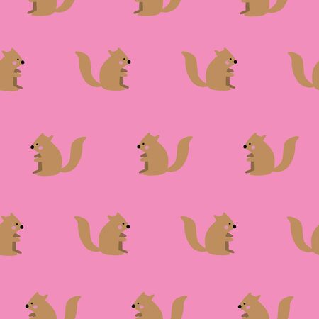 bright pink squirrel Seamless repeat hand drawn doodle childish pattern.のイラスト素材