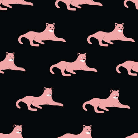 Seamless hand-drawn repeat pink and black leopard animal repeat vector pattern.のイラスト素材