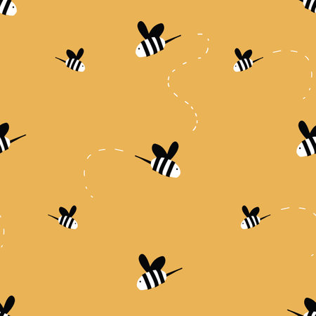 honey bees flying pattern seamless repeat pattern gold background. Vector Illustration. Seamless repeat background.のイラスト素材