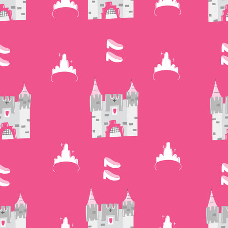 Hand drawn seamless vector pattern for little princess. Background for design, web site, textile, fabric, card and wrapping paper. Girl print.のイラスト素材