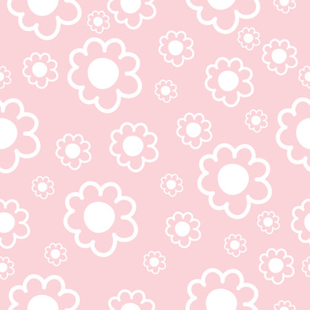 Cute Repeat Daisy Wildflower Pattern with light pink background. Seamless floral pattern. White Daisy. Stylish repeating texture. Repeating texture.のイラスト素材