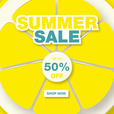 Summer sale banner with close up yellow lemon in paper cut styleのイラスト素材