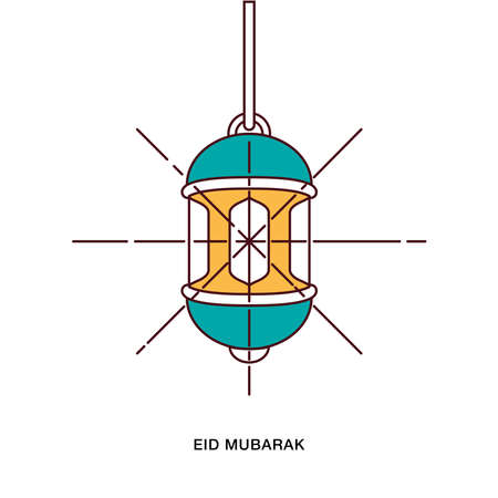 Flat Line Design. Eid Mubarak greeting shining lamp illustrationのイラスト素材