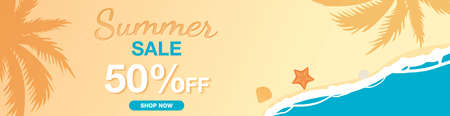 Summer sale banner with beach illustrationのイラスト素材