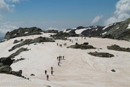 Hiking downhill in Gjeravica mountainの写真素材