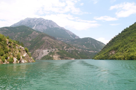 Lake between hillsの写真素材