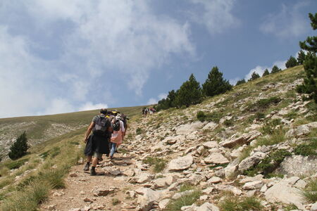 Hiking uphill in rocky terrainのeditorial素材