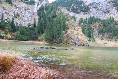 Small lake in the autumn in Rugova valley, Kosovoの写真素材