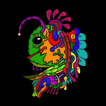 Colorfull vector anglerfish hand drawn doodle ilustration background for poster and shirt desaignのイラスト素材