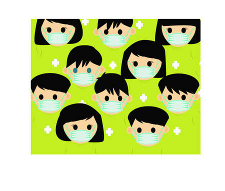 Group of people wearing medical masks. Virus protection vector poster.のイラスト素材