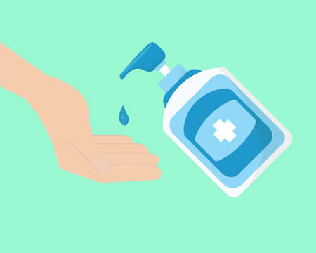Hand sanitizer, hand sanitation concept banner. Flat illustration of hand sanitation vector concept banner for web design. Sign to wash handsのイラスト素材