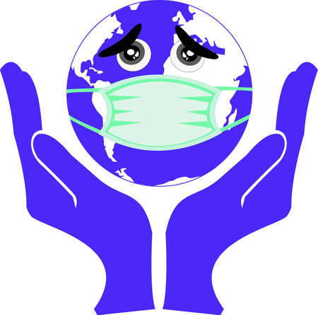 Save world from corona virus.Earth with the concept of being infected with a virus,earth sadのイラスト素材