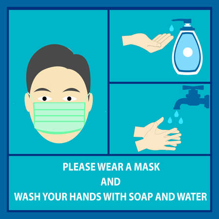 notice or sign  for hand washing and wear a mask,vector illustrationのイラスト素材