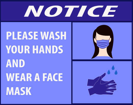 notice wash your hands  and wear a mask for safetyのイラスト素材