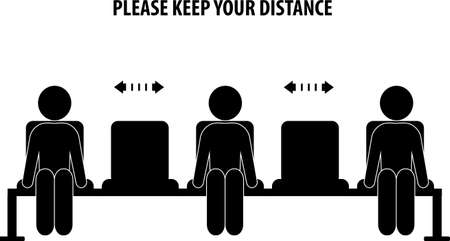 social distancing sign, keep distance when sitting in a chair, clip art,iconのイラスト素材