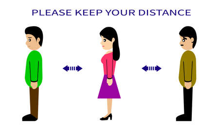 keep distance, advice for social distancing,cashier, queued upのイラスト素材