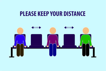 keep distance, advice for social distancing,cashier, queued up, cartoons  sosial distancingのイラスト素材
