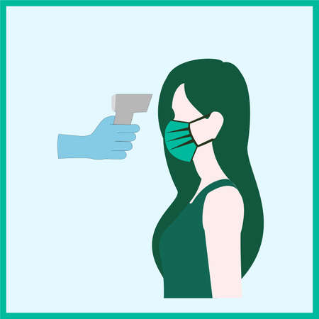 woman Checking body temperature  icon,symbol , coronavirus and covid 19 temperature scanning sign, vector illustrationのイラスト素材