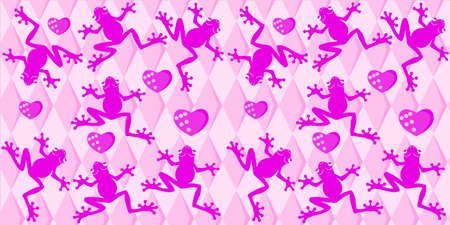 seamless pattern Pink hearts and  frogのイラスト素材
