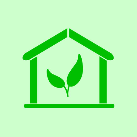 Green house illustration on light green background. Alternative technology theme illustration.のイラスト素材