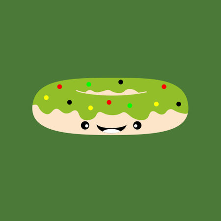 Green bread cartoon illustration on green background. Cake theme cartoon.のイラスト素材