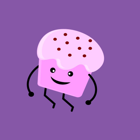 Purple cupcake cartoon illustration on purple background. Cake theme cartoon.のイラスト素材