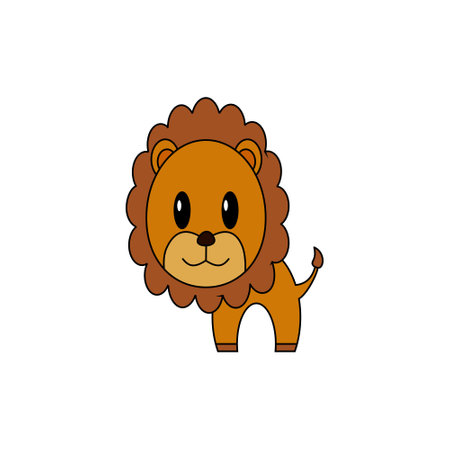 Cute lion cartoon illustration on white background. Wild animal theme illustration.のイラスト素材