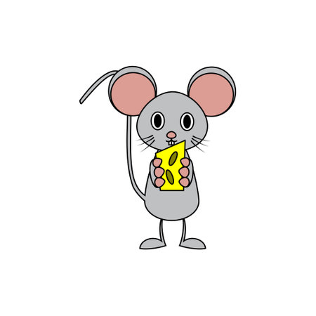 Cute mouse cartoon illustration on white background. Rodent themed illustration.のイラスト素材