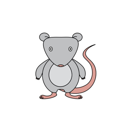 Cute mouse cartoon illustration on white background. Rodent themed illustration.のイラスト素材