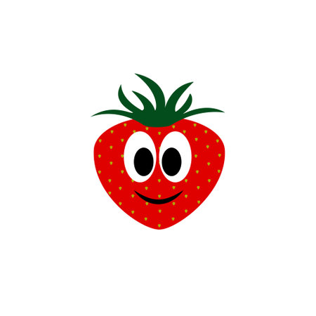 Cute strawberry cartoon illustration on white background. Fruit theme illustration.のイラスト素材