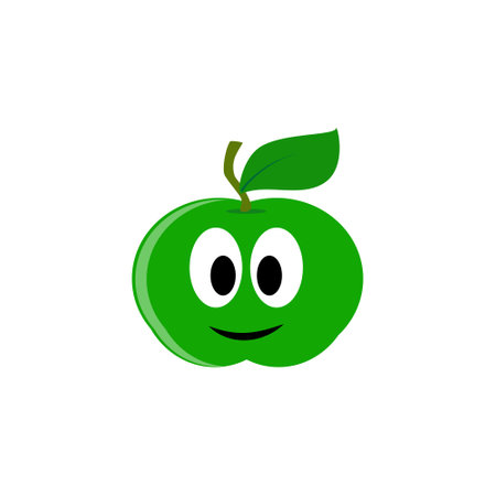 Cute green apple cartoon illustration on white background. Fruit theme illustration.のイラスト素材
