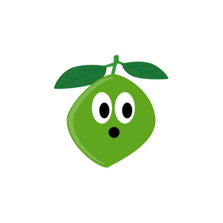 Cute green mango cartoon illustration on white background. Fruit theme illustration.のイラスト素材