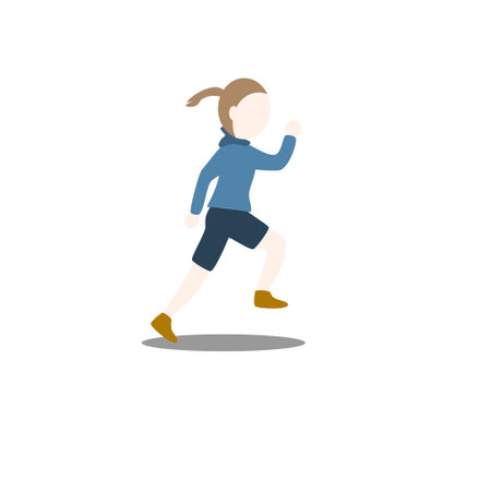 Illustration of cartoon girl jogging on white background. Sports theme illustration.のイラスト素材