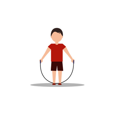 Cartoon illustration of boy jumping rope on white background. Sports theme illustration.のイラスト素材