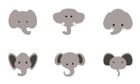 Simple elephant face set. Vector illustration of animal set.のイラスト素材