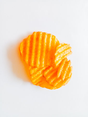 Potato snack isolated on white background. Potato snacks are delicious and crunchy.の写真素材