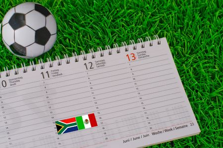 Calendar date 11. June 2010 with flags of Mexico and South Africa (opening game World Cup South Africa 2010)の写真素材