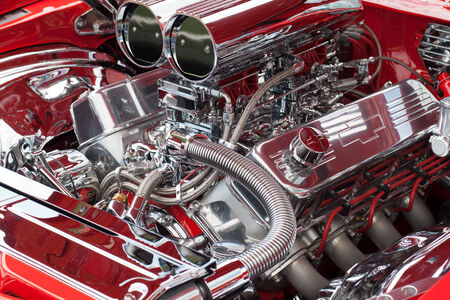 Close-up of a chromed engine of a sports car