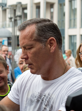 ASCHAFFENBURG, GERMANY ? SEPTEMBER, 2014: German former boxing champion Henry Maske at a autograph session for fans on September 20, 2014 in Aschaffenburg, Germanyのeditorial素材