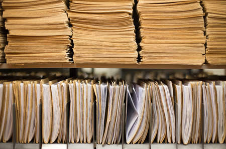 Shelf with file folders in a archives