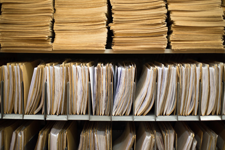 Shelf with file folders in a archivesの写真素材