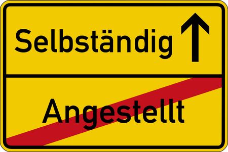 The German words for employed and independent (angestellt and selbstaendig) on a road signの写真素材