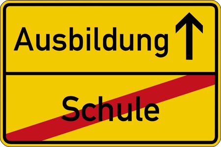 The German words for school and training (Schule and Ausbildung) on a road signの写真素材