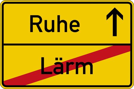 The German words for noise and silence (Laerm and Ruhe) on a road signの写真素材
