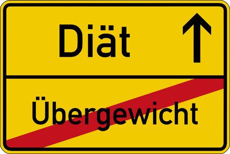 The German words for overweight and diet bergewicht and Dit on a road signの写真素材