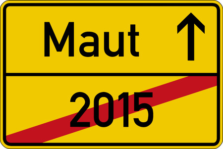 Toll from 2016. The German word for toll and the year 2015 Maut and 2015 on a road signの写真素材